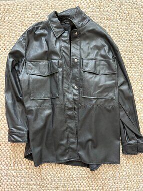 ZARA Black leather shirt jacket